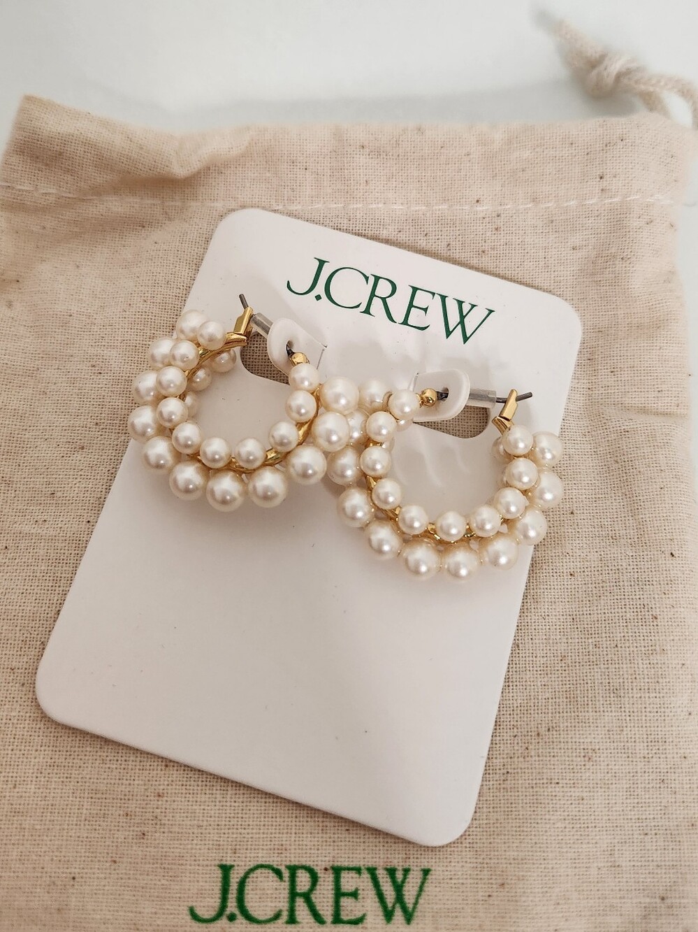 J.Crew Pearl Hoop Earrings - Cream Pearls with Gold Hoops - Picture 2 of 2